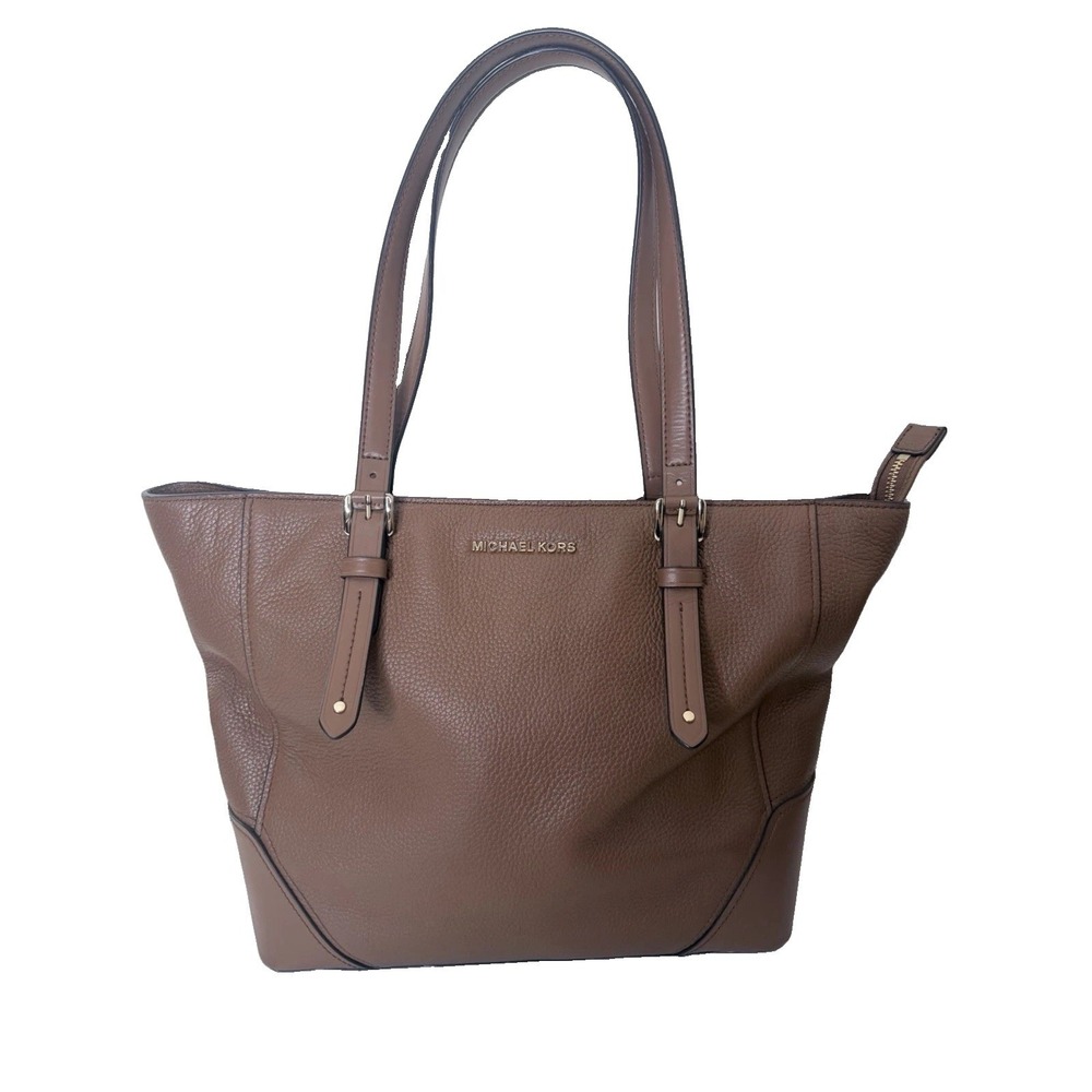 Michael Kors Brown Pebbled Leather Large Tote Bag Top Zip Shoulder Purse